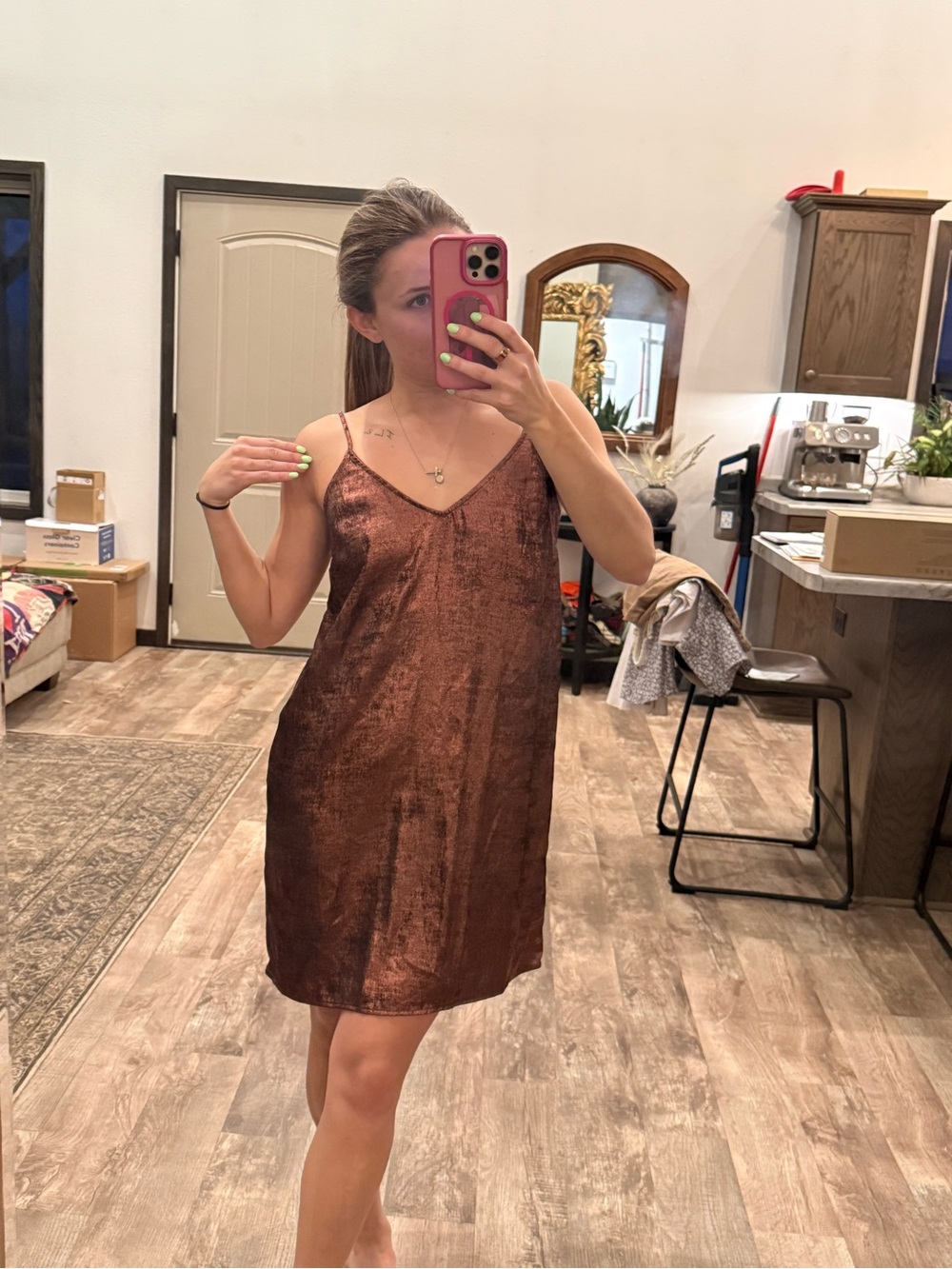 a new day Copper Metallic Slip Dress